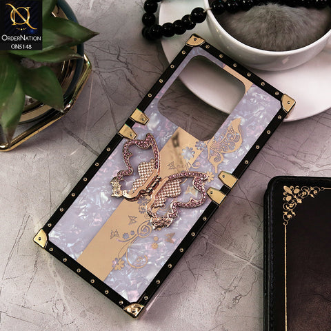 Infinix Smart 8 Plus Cover - Lilac -  Luxury Shiny Rhinestone Butterfly Electroplated Square Trunk Soft Case