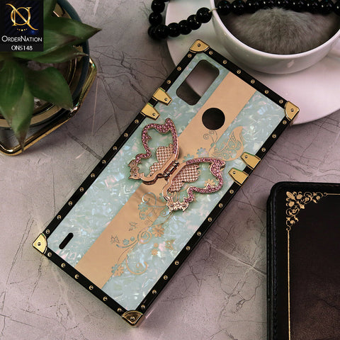 Tecno Spark Go 2020 Cover - Aqua -  Luxury Shiny Rhinestone Butterfly Electroplated Square Trunk Soft Case