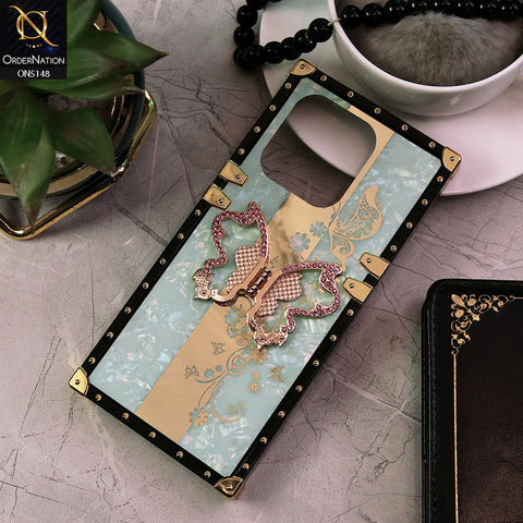 Infinix Smart 7 Cover - Aqua -  Luxury Shiny Rhinestone Butterfly Electroplated Square Trunk Soft Case