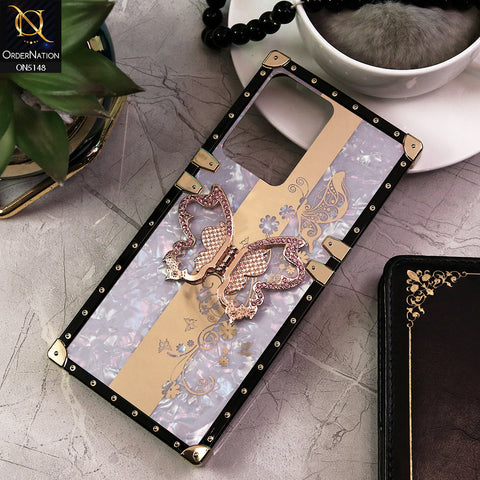 Vivo Y11 2023   Cover - Lilac -  Luxury Shiny Rhinestone Butterfly Electroplated Square Trunk Soft Case