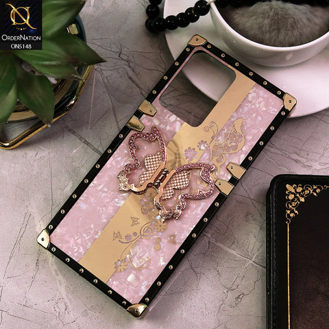 Vivo Y02T   Cover - Pink -  Luxury Shiny Rhinestone Butterfly Electroplated Square Trunk Soft Case