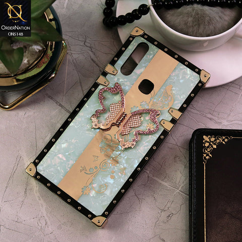 Vivo Y11 (2019) Cover - Aqua -  Luxury Shiny Rhinestone Butterfly Electroplated Square Trunk Soft Case