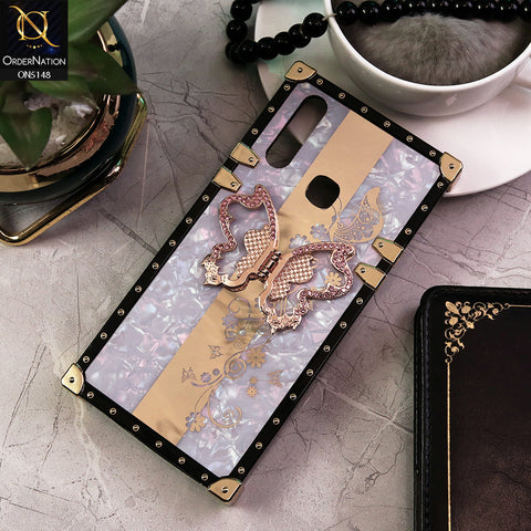 Vivo Y11 (2019) Cover - Lilac -  Luxury Shiny Rhinestone Butterfly Electroplated Square Trunk Soft Case