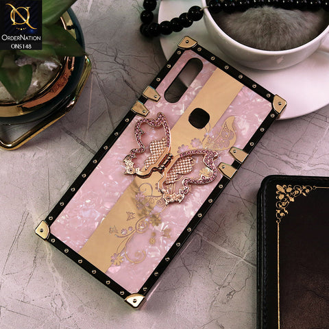 Vivo Y12 Cover - Pink -  Luxury Shiny Rhinestone Butterfly Electroplated Square Trunk Soft Case