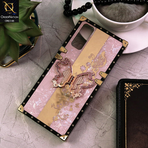 Vivo Y51a   Cover - Pink -  Luxury Shiny Rhinestone Butterfly Electroplated Square Trunk Soft Case