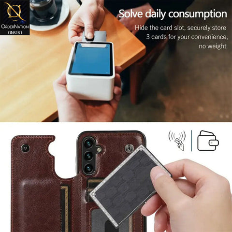 Samsung Galaxy S21 FE 5G Cover - Brown - Luxury PU Leather Card Holder Wallet Soft Case