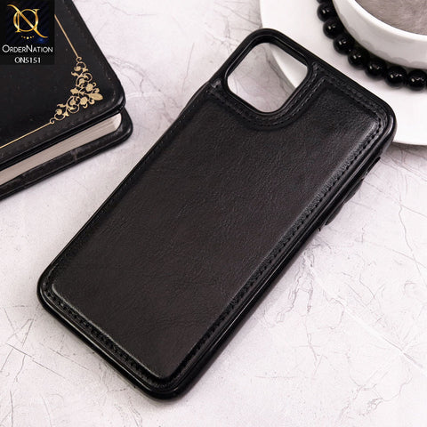 iPhone 11 Cover - Black - Luxury PU Leather Card Holder Wallet Soft Case