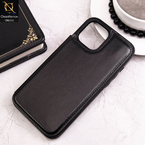 iPhone 12 Pro Max Cover - Black - Luxury PU Leather Card Holder Wallet Soft Case