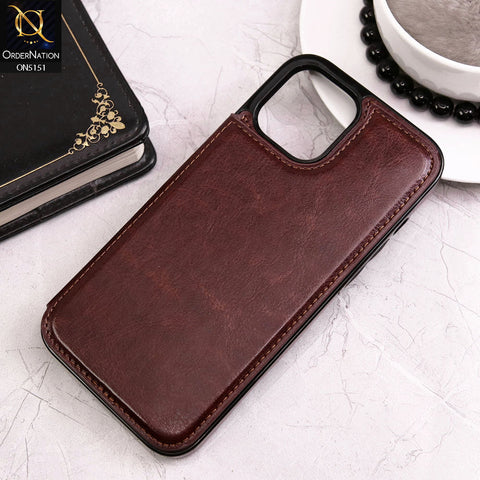 iPhone 12 Pro Max Cover - Brown - Luxury PU Leather Card Holder Wallet Soft Case