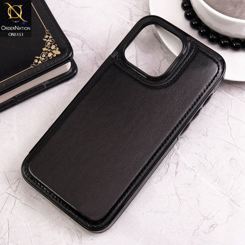 iPhone 13 Pro Cover - Black - Luxury PU Leather Card Holder Wallet Soft Case