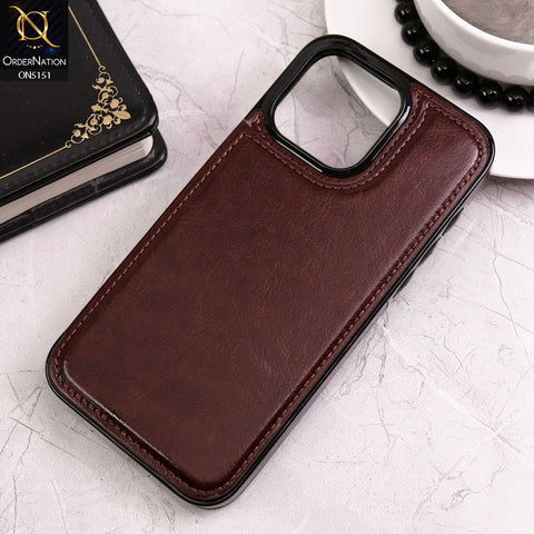 iPhone 13 Pro Cover - Brown - Luxury PU Leather Card Holder Wallet Soft Case