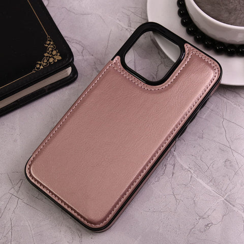 iPhone 13 Pro Max Cover - Pink - Luxury PU Leather Card Holder Wallet Soft Case