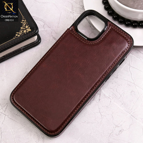 iPhone 13 Cover - Brown - Luxury PU Leather Card Holder Wallet Soft Case