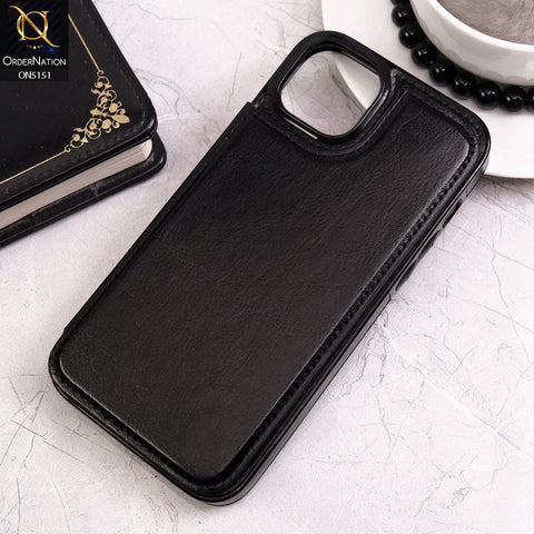 iPhone 15 Plus Cover - Black - Luxury PU Leather Card Holder Wallet Soft Case