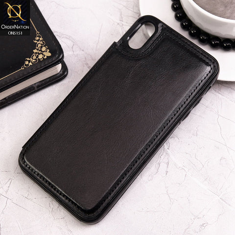 iPhone XS Max Cover - Black - Luxury PU Leather Card Holder Wallet Soft Case