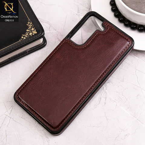 Samsung Galaxy S21 FE 5G Cover - Brown - Luxury PU Leather Card Holder Wallet Soft Case