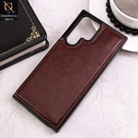 Samsung Galaxy S22 Ultra 5G Cover - Brown - Luxury PU Leather Card Holder Wallet Soft Case