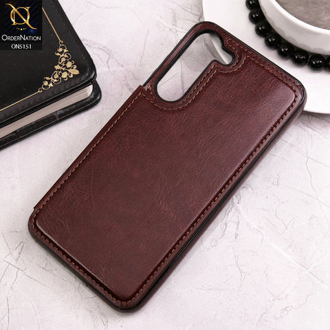 Samsung Galaxy S23 Cover - Brown - Luxury PU Leather Card Holder Wallet Soft Case