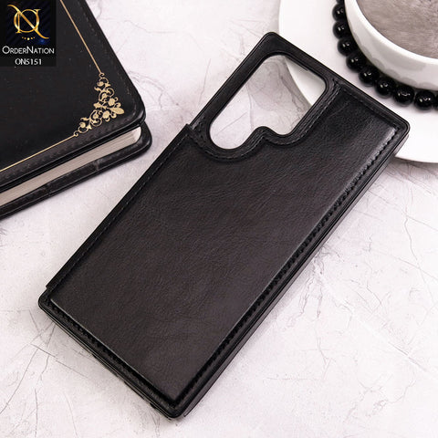 Samsung Galaxy S23 Ultra 5G Cover - Black - Luxury PU Leather Card Holder Wallet Soft Case