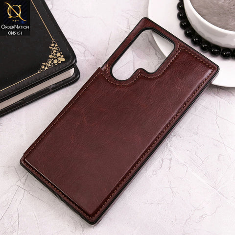 Samsung Galaxy S23 Ultra 5G Cover - Brown - Luxury PU Leather Card Holder Wallet Soft Case