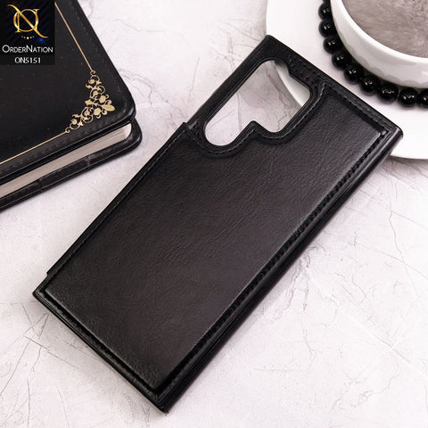 Samsung Galaxy S24 Ultra Cover - Black - Luxury PU Leather Card Holder Wallet Soft Case