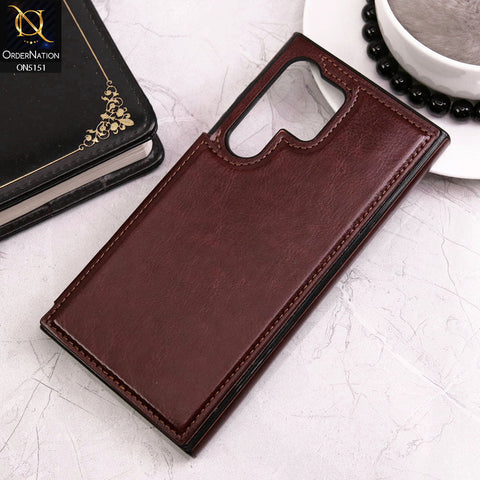 Samsung Galaxy S24 Ultra Cover - Brown - Luxury PU Leather Card Holder Wallet Soft Case