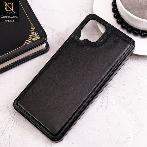 Samsung Galaxy A12 Nacho Cover - Black - Luxury PU Leather Card Holder Wallet Soft Case