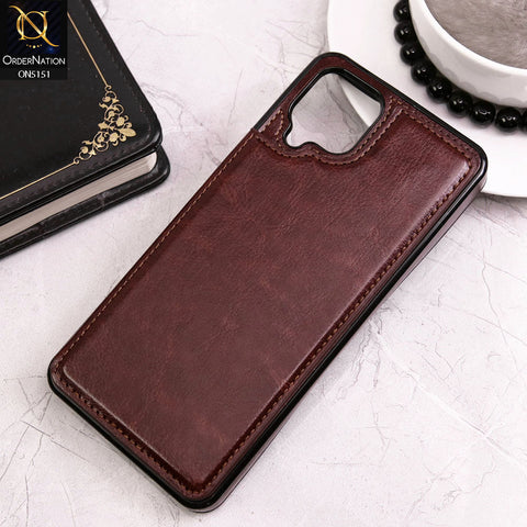 Samsung Galaxy A12 Nacho Cover - Brown - Luxury PU Leather Card Holder Wallet Soft Case