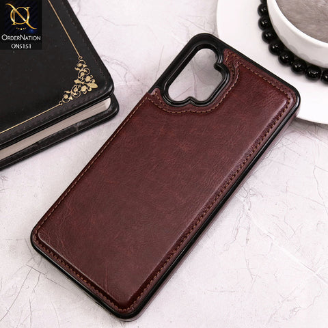 Samsung Galaxy A13 Cover - Brown - Luxury PU Leather Card Holder Wallet Soft Case