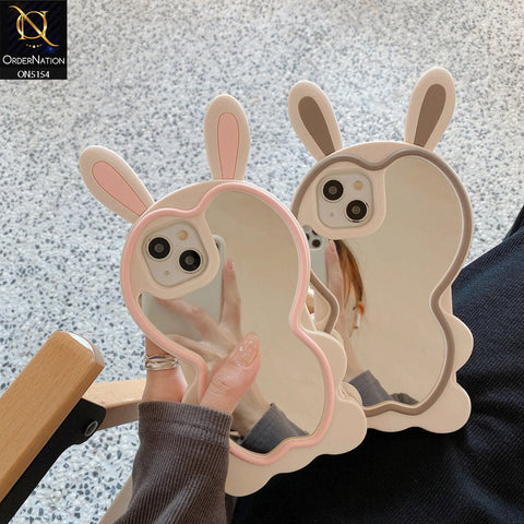 iPhone 15 Pro Max Cover - Gray - 3D Cute Cartoon Long Ears Make Up Mirror Soft Silicone Shockproof Case