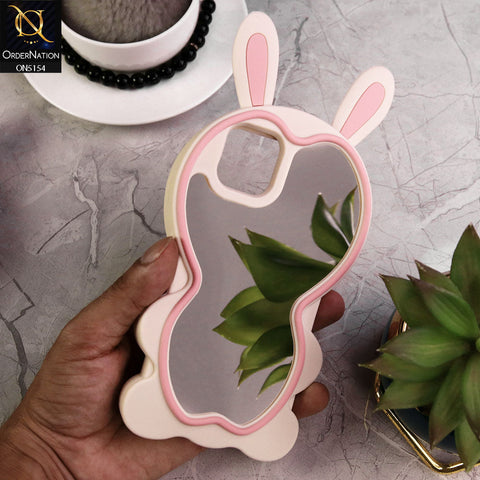 iPhone 11 Pro Max Cover - Pink - 3D Cute Cartoon Long Ears Make Up Mirror Soft Silicone Shockproof Case