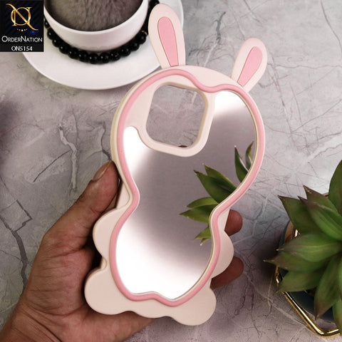 iPhone 14 Pro Max Cover - Pink - 3D Cute Cartoon Long Ears Make Up Mirror Soft Silicone Shockproof Case