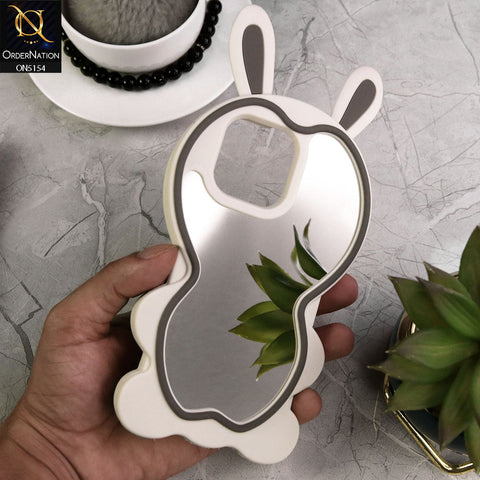 iPhone 15 Pro Max Cover - Gray - 3D Cute Cartoon Long Ears Make Up Mirror Soft Silicone Shockproof Case