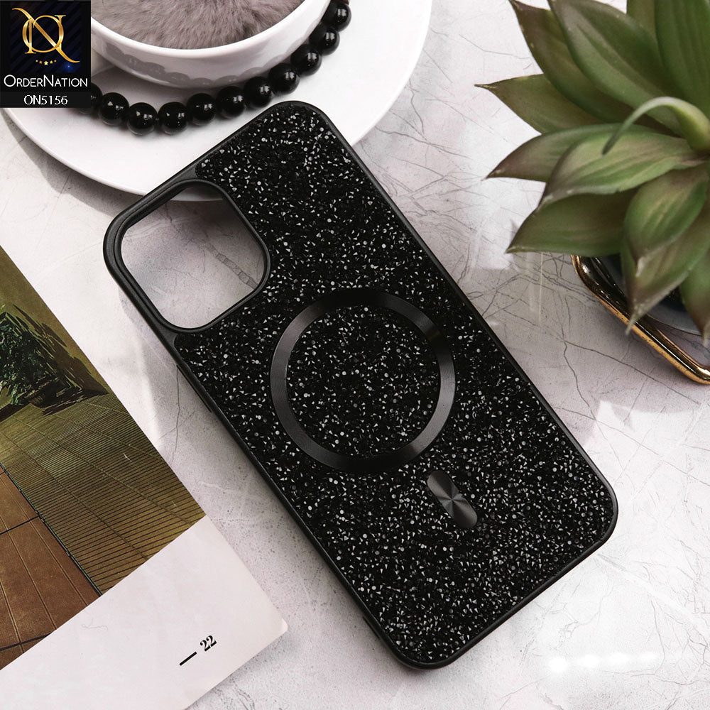 iPhone 12 Pro Max Cover - Black - New Trendy Bling Rhinestones Magsafe Protective Stylish Soft Case