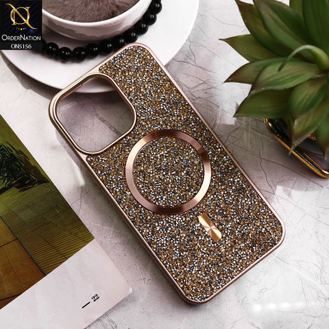 iPhone 13 Pro Max Cover - Golden - New Trendy Bling Rhinestones Magsafe Protective Stylish Soft Case