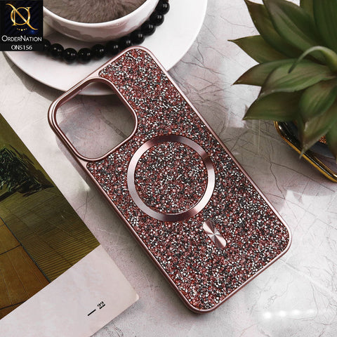 iPhone 13 Pro Max Cover - Rose Gold - New Trendy Bling Rhinestones Magsafe Protective Stylish Soft Case