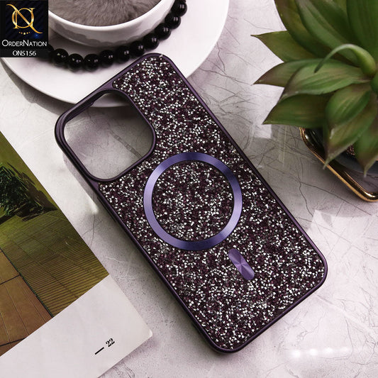 iPhone 14 Pro Cover - Deep Purple - New Trendy Bling Rhinestones Magsafe Protective Stylish Soft Case