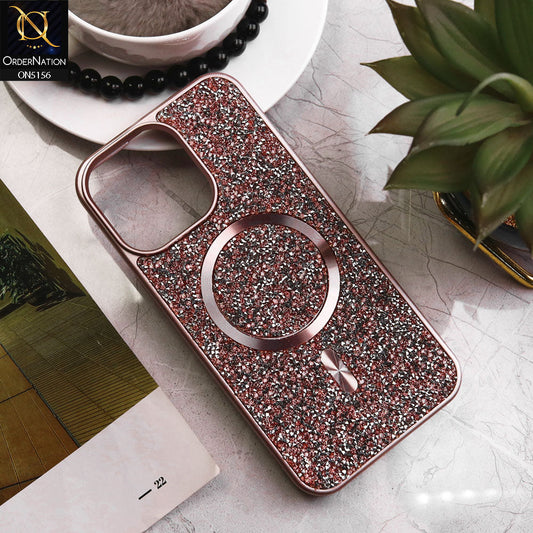 iPhone 14 Pro Cover - Rose Gold - New Trendy Bling Rhinestones Magsafe Protective Stylish Soft Case