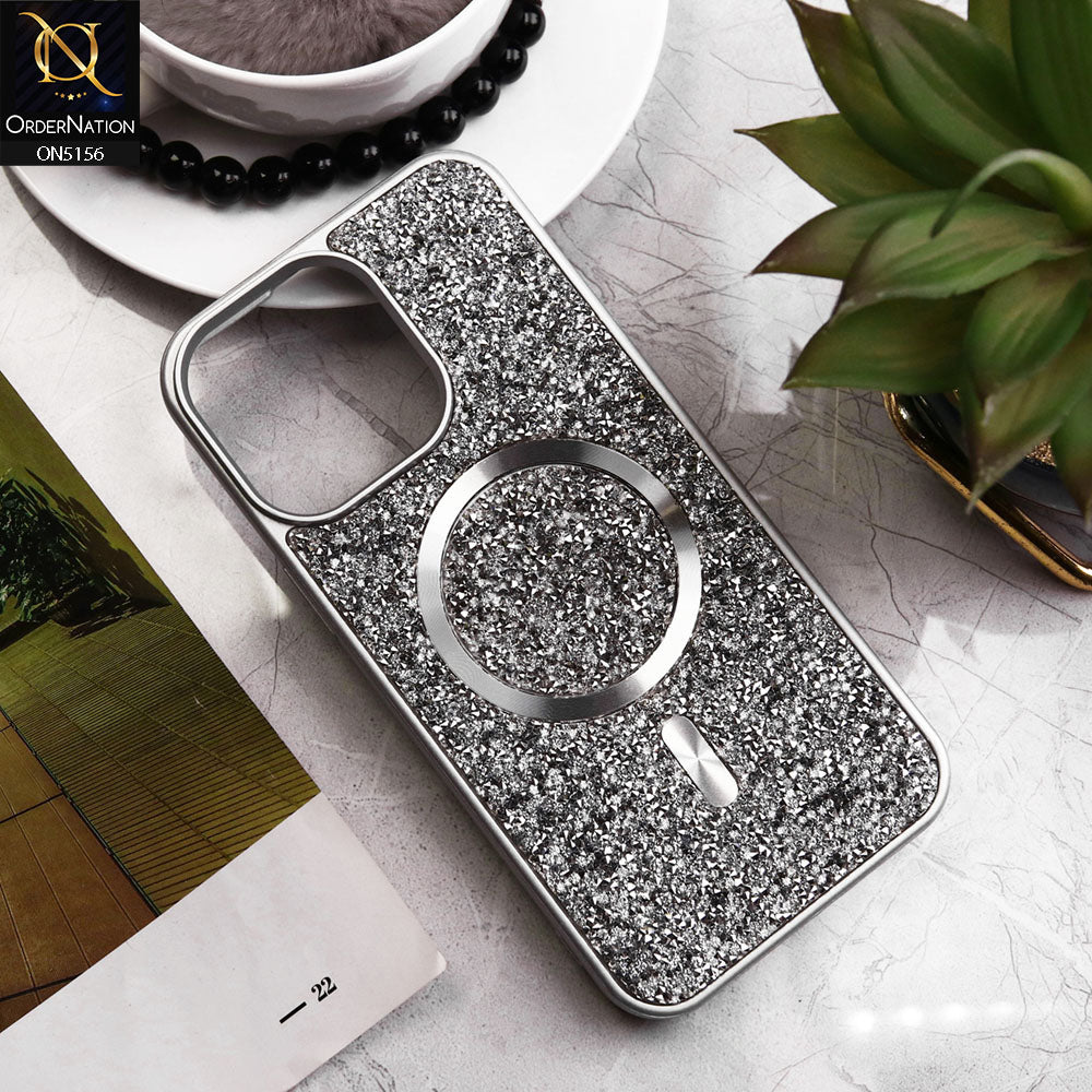 iPhone 15 Pro Max Cover - Silver - New Trendy Bling Rhinestones Magsafe Protective Stylish Soft Case