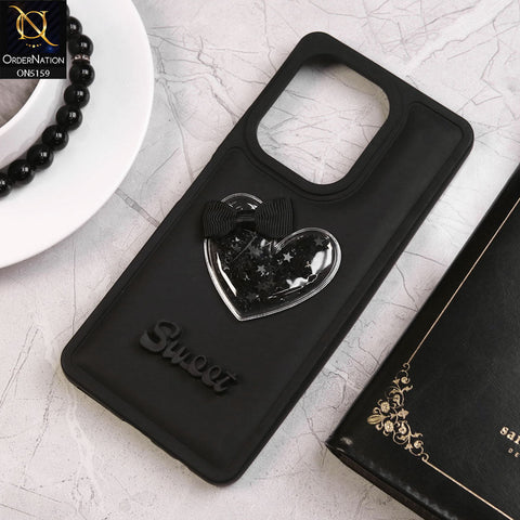 Tecno Camon 20 Cover - Black - New Trendy 3D Love Heart (Moving Shiny Stars Glitter) & Bow Candy Color Soft Silicon Case