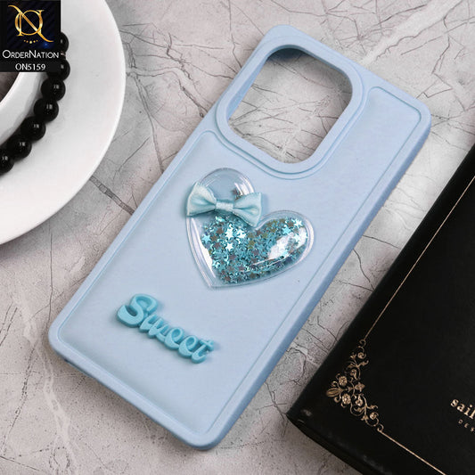 Tecno Camon 20 Cover - Blue - New Trendy 3D Love Heart (Moving Shiny Stars Glitter) & Bow Candy Color Soft Silicon Case