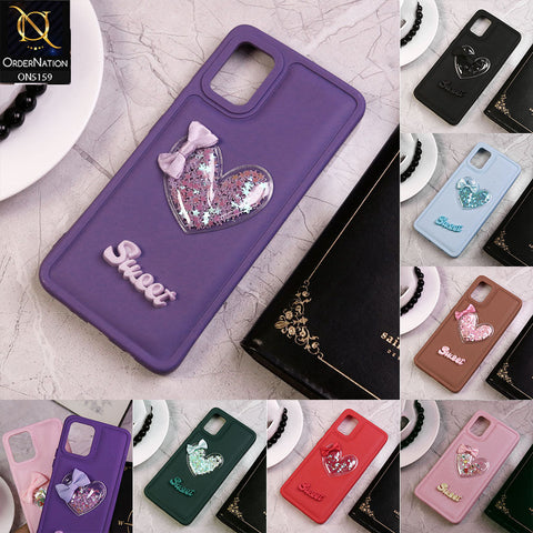 Oppo A18 Cover - Brown - Design 2 - New Trendy 3D Love Heart (Moving Shiny Stars Glitter) & Bow Candy Color Soft Silicon Case