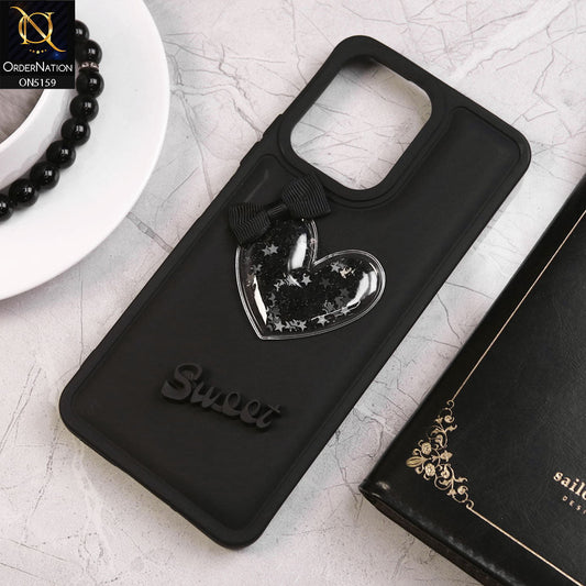 Infinix Hot 30 Play Cover - Black - New Trendy 3D Love Heart (Moving Shiny Stars Glitter) & Bow Candy Color Soft Silicon Case