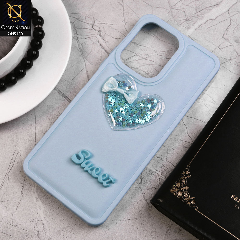 Infinix Hot 30 Play Cover - Blue - New Trendy 3D Love Heart (Moving Shiny Stars Glitter) & Bow Candy Color Soft Silicon Case