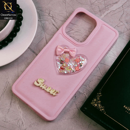 Infinix Hot 30 Play Cover - Pink - New Trendy 3D Love Heart (Moving Shiny Stars Glitter) & Bow Candy Color Soft Silicon Case