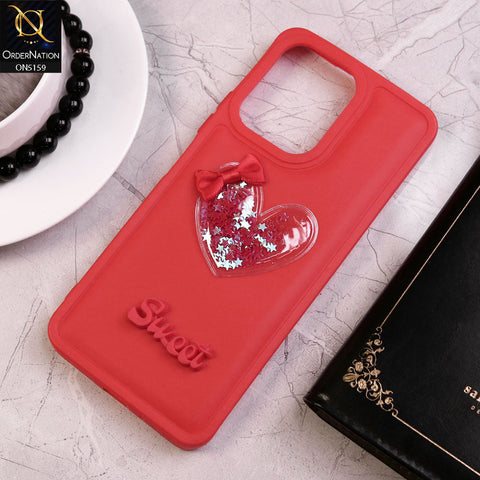 Infinix Hot 30 Play Cover - Red - New Trendy 3D Love Heart (Moving Shiny Stars Glitter) & Bow Candy Color Soft Silicon Case