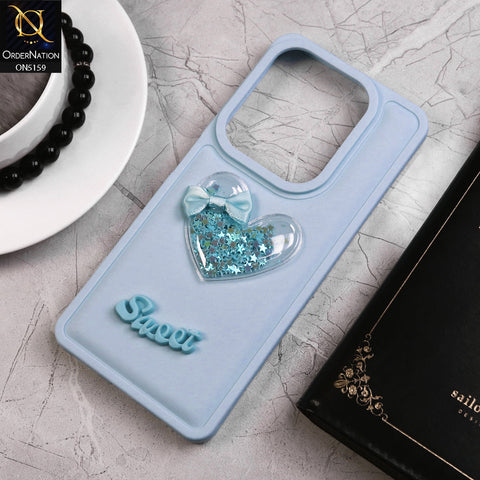 Infinix Hot 40 Cover - Blue - New Trendy 3D Love Heart (Moving Shiny Stars Glitter) & Bow Candy Color Soft Silicon Case