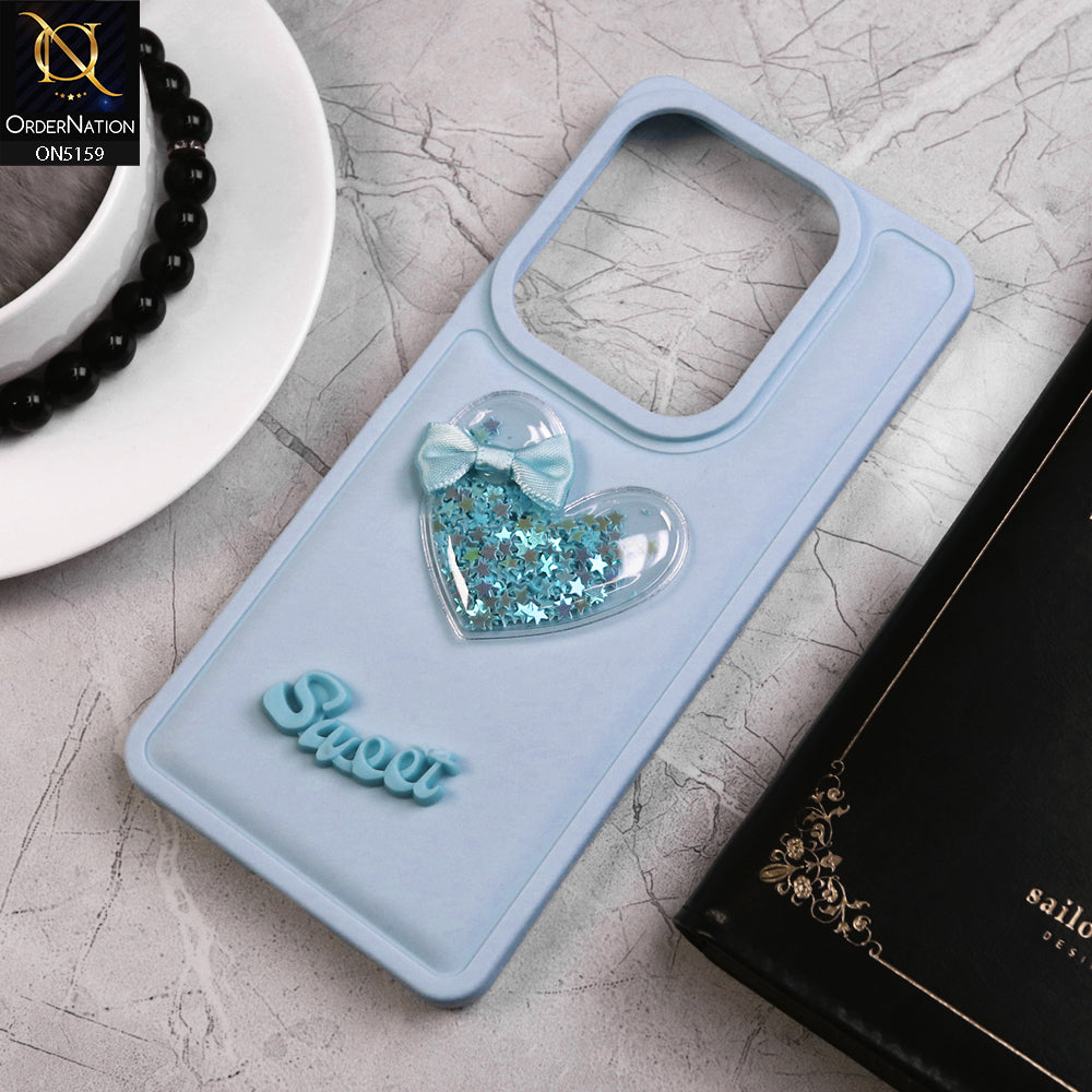 Infinix Hot 40 Pro Cover - Blue - New Trendy 3D Love Heart (Moving Shiny Stars Glitter) & Bow Candy Color Soft Silicon Case