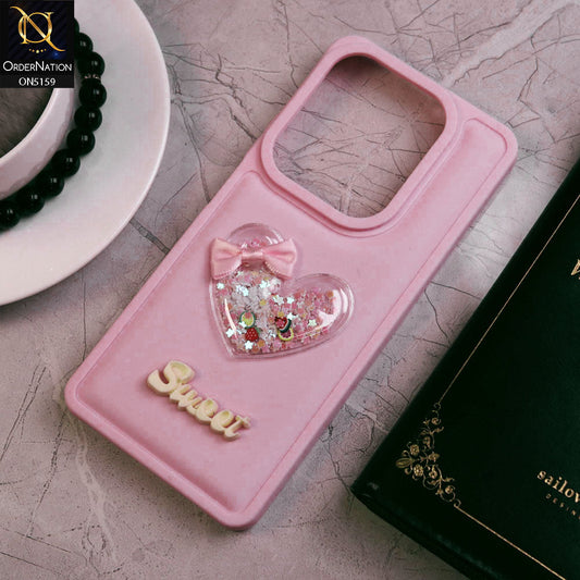 Infinix Hot 40 Pro Cover - Pink - New Trendy 3D Love Heart (Moving Shiny Stars Glitter) & Bow Candy Color Soft Silicon Case