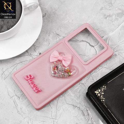 Infinix Note 40 Pro Plus Cover - Pink - New Trendy 3D Love Heart (Moving Shiny Stars Glitter) & Bow Candy Color Soft Silicon Case